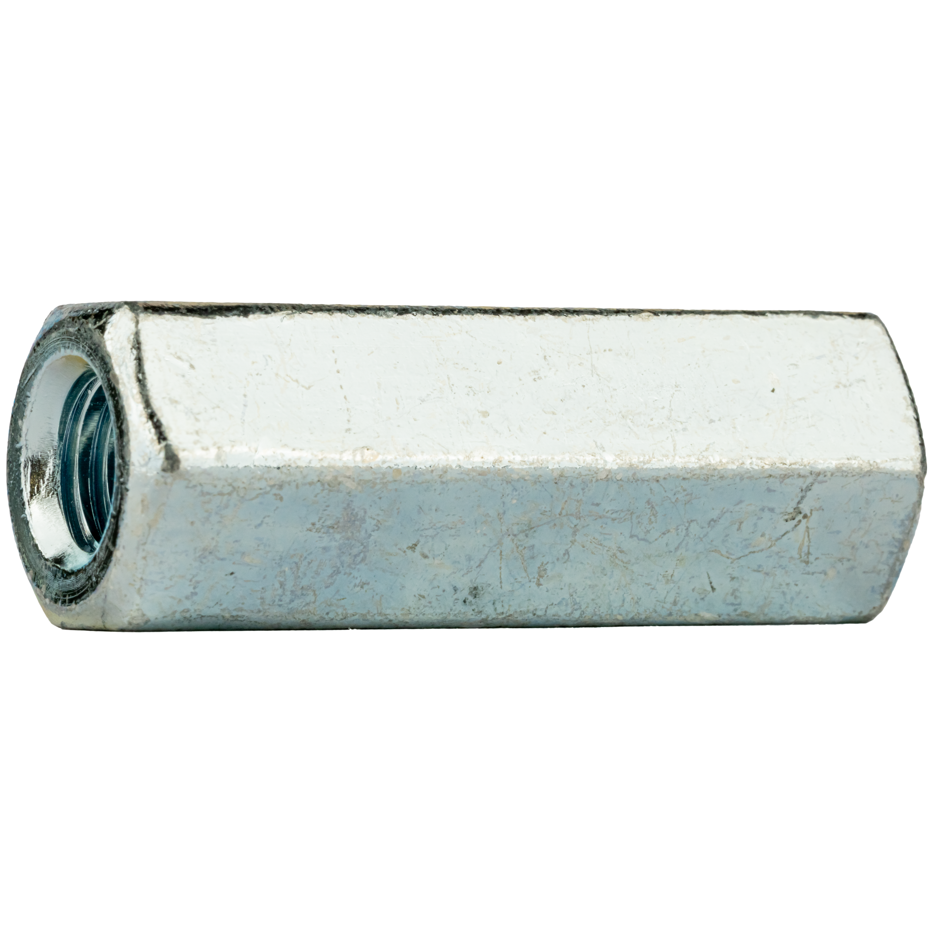 <ul><li>Zinc plated</li><li>Super thick</li><li>Often used to connect threaded rods</li></ul>|